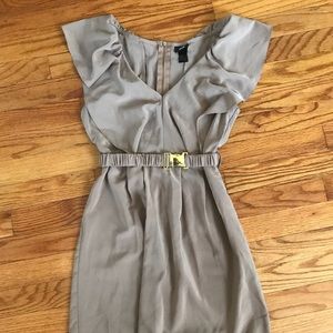 Ruffled shoulder dress with gold belt